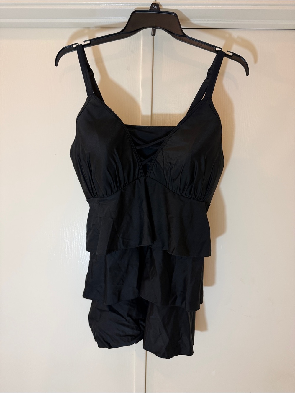 Black Ruffle Tiered Tankini Swim by Cacique